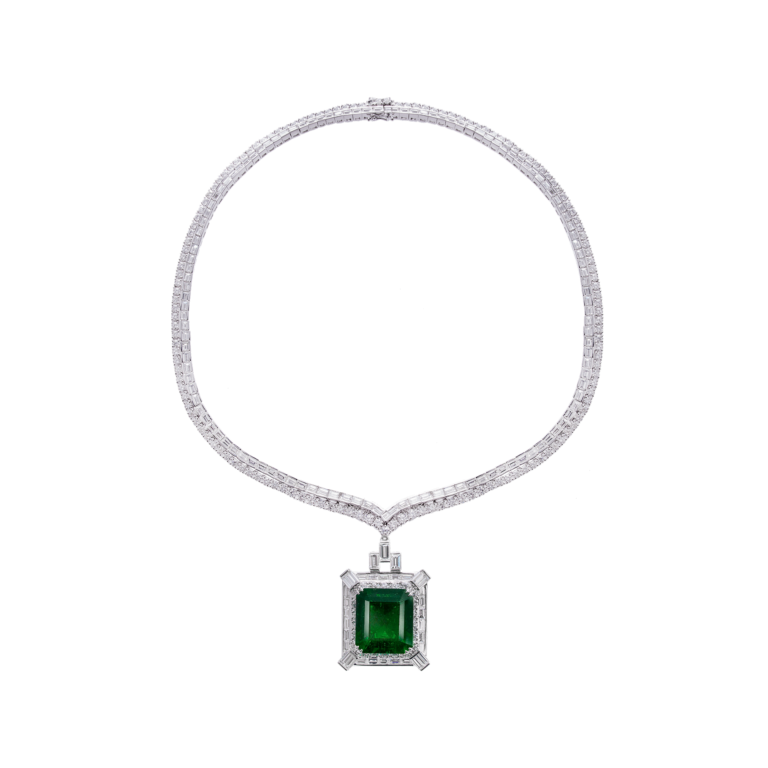 Hatta Trapiche Suite necklace, Colombian emerald and diamond