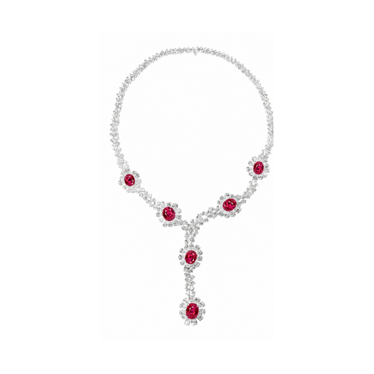 Hatta Burmese Pair necklace, Burmese ruby and diamond