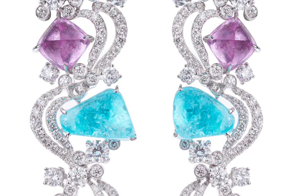 Royal Fancy Paraiba and Diamond Earrings by Hatta
