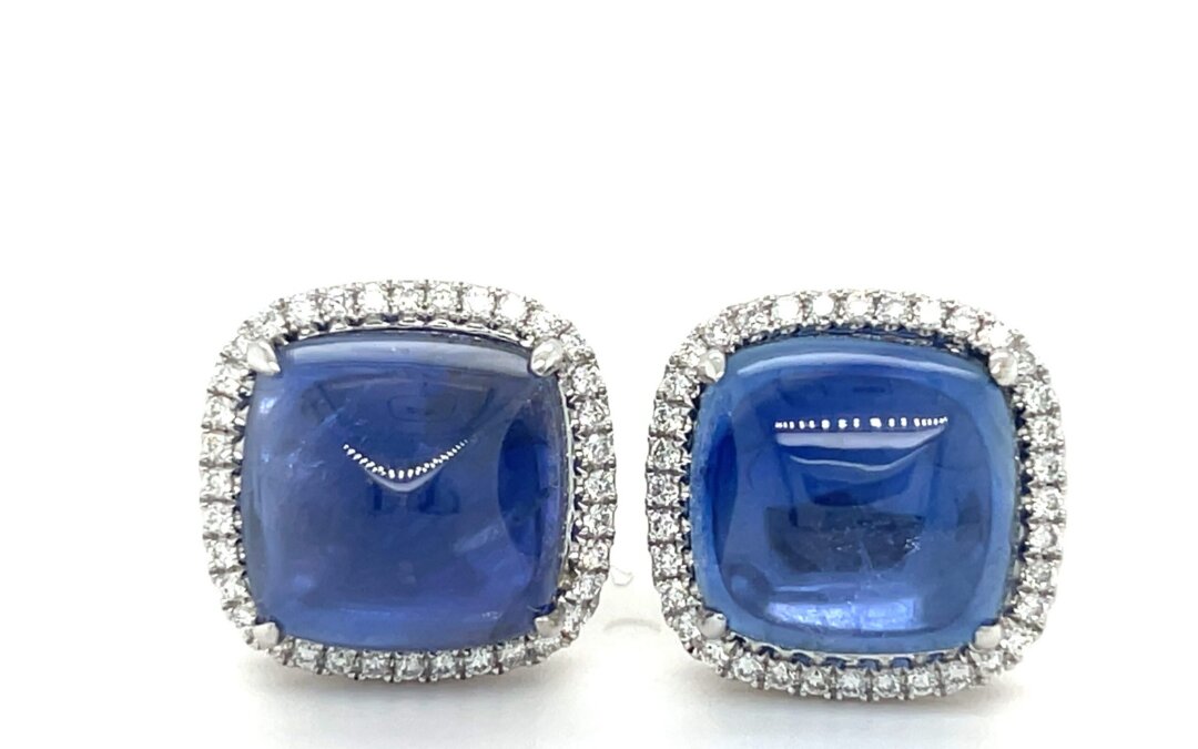 Royal Blue Sapphire and Diamond Earrings by Hatta