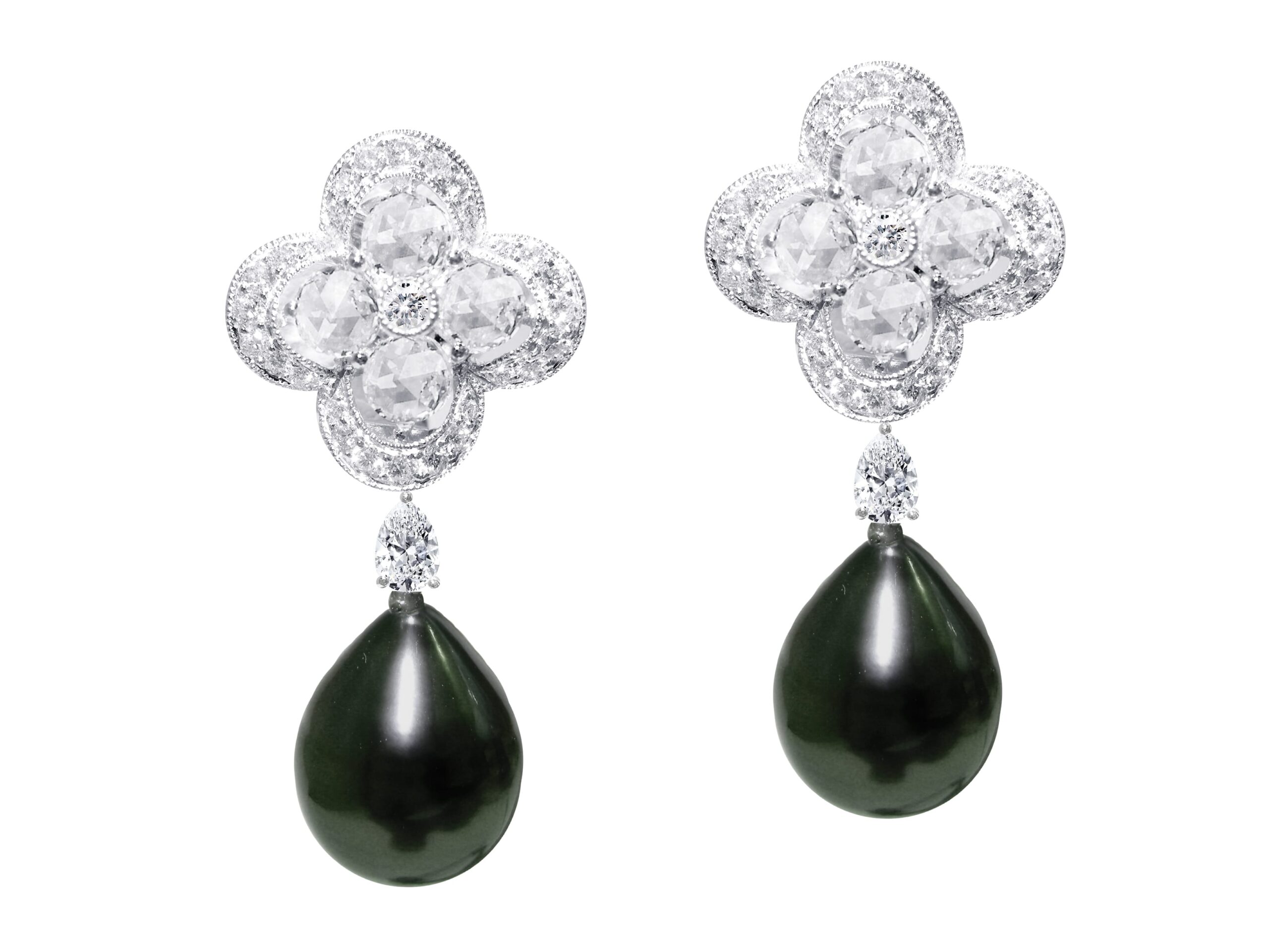 Black South Sea Pearl and Diamond Earrings