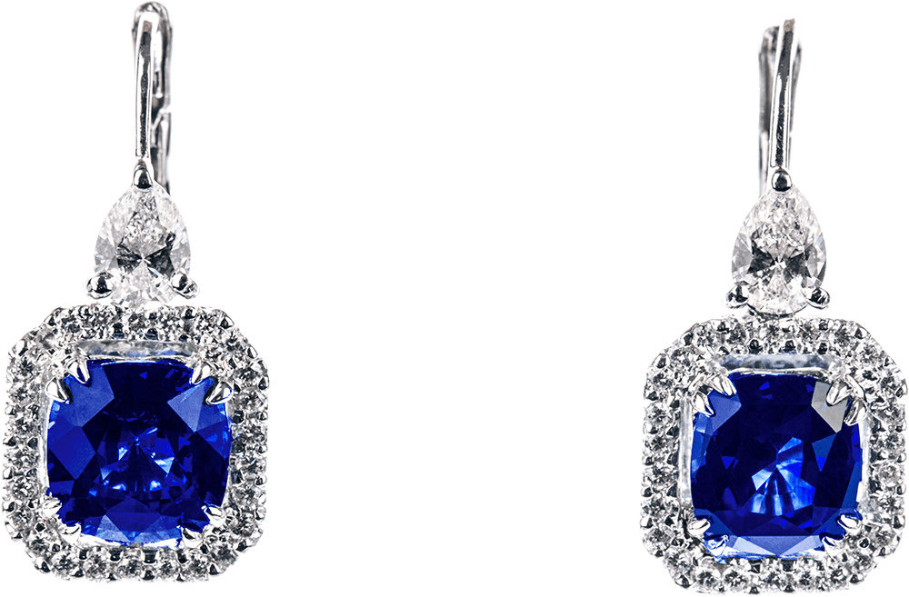 Blue Sapphire and Diamond Earrings