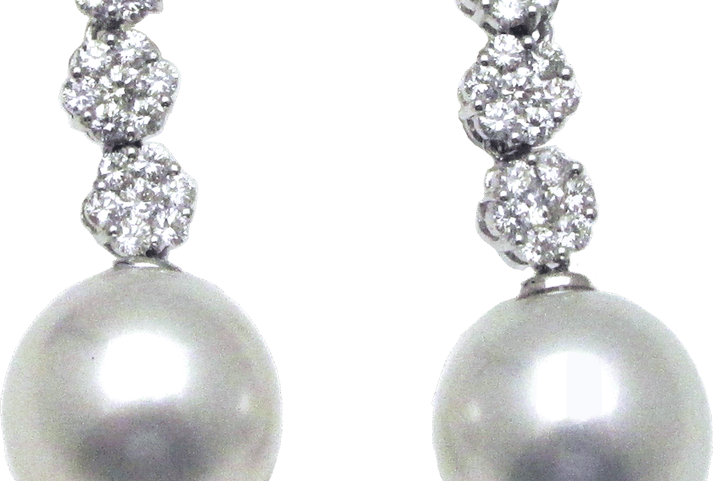 White South Sea Pearl Diamond Earrings by Hatta