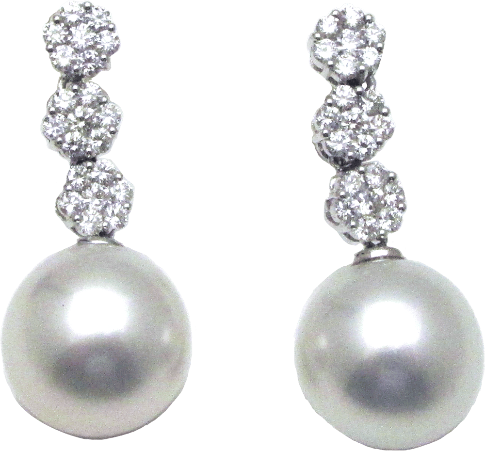 White South Sea Pearl Diamond Earrings by Hatta