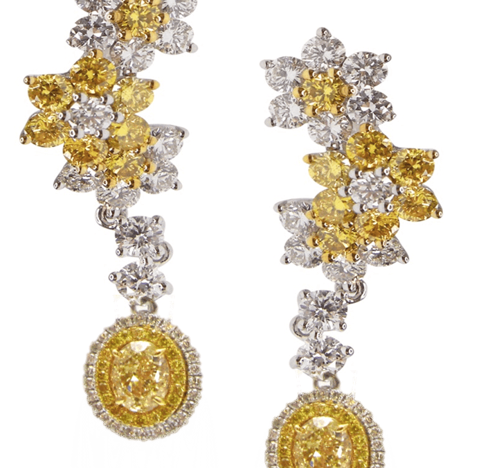 Royal Yellow Sapphire and intense Diamond Earrings By Hatta