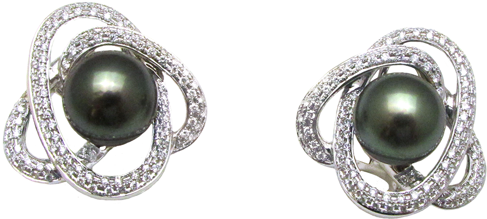 Black South Sea Pearl and Diamond Earrings by Hatta