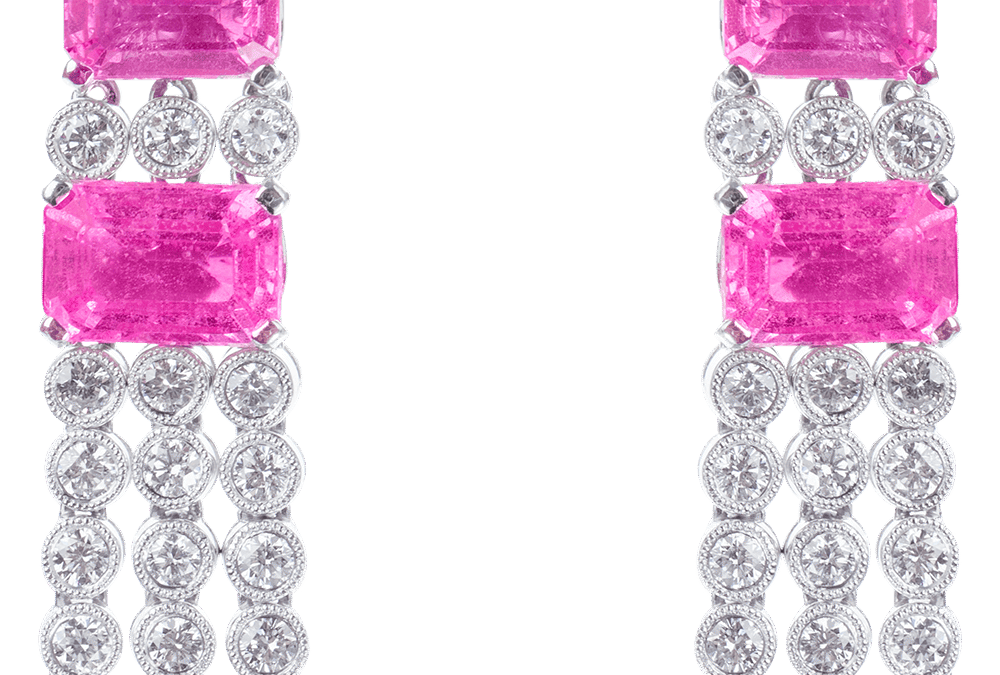 Royal Pink Sapphire and Diamond Earrings by Hatta