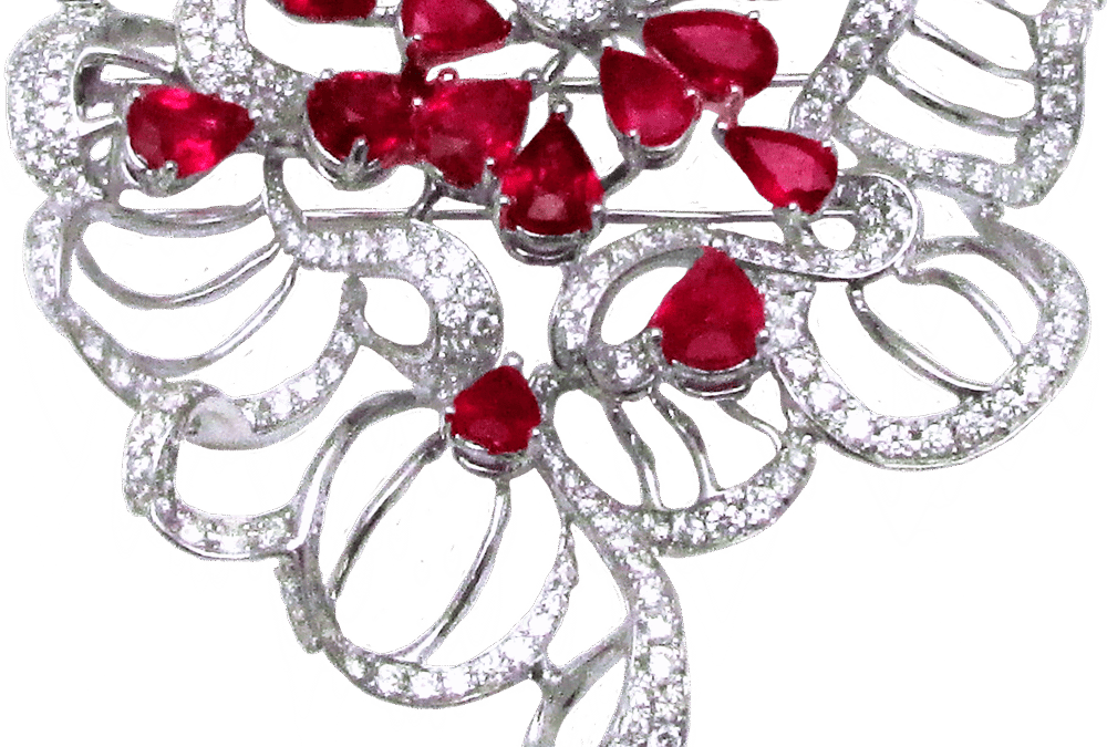 Royal Red Burma Ruby Diamond Brooch