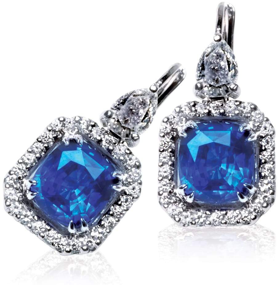 Royal Blue Sapphire and Diamond Earrings by Hatta