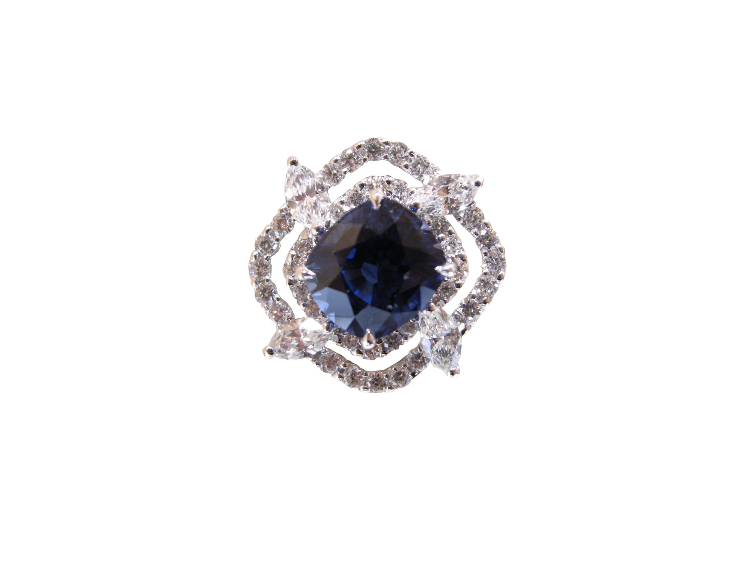 Blue Sapphire and Diamond Ring