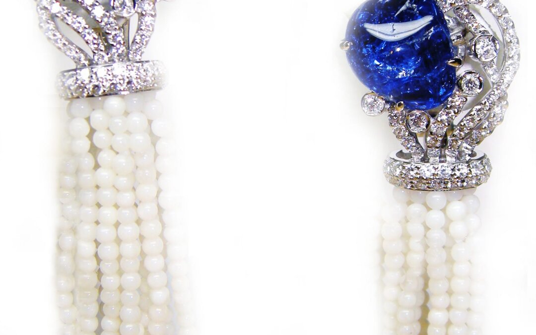 Royal Blue Sapphire and Diamond Earrings by Hatta