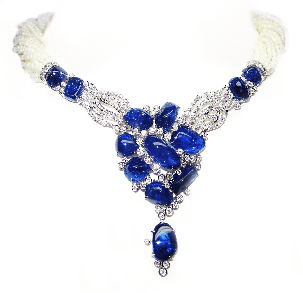 Blue Sapphire and Diamond Necklace