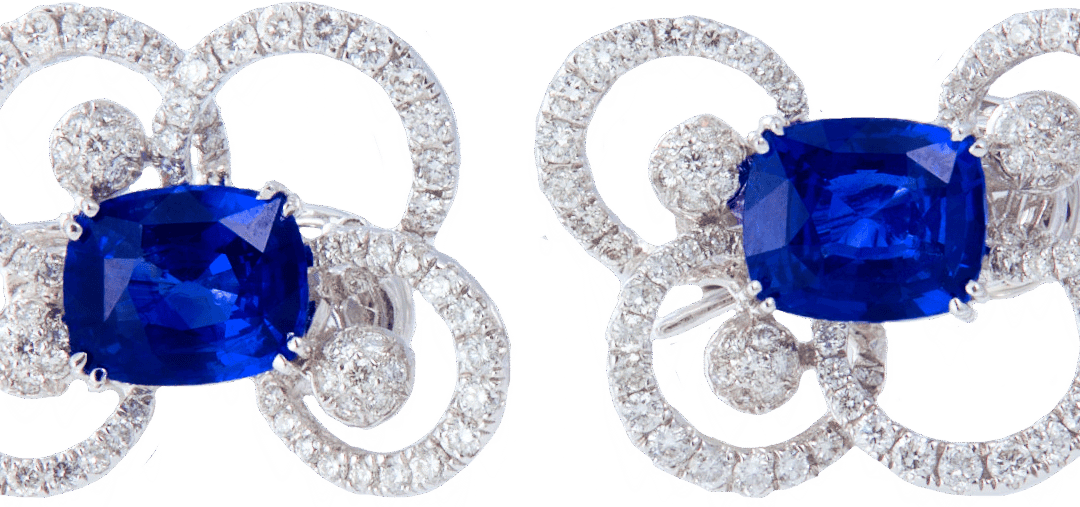 Royal Blue Sapphire and Diamond Earrings by Hatta