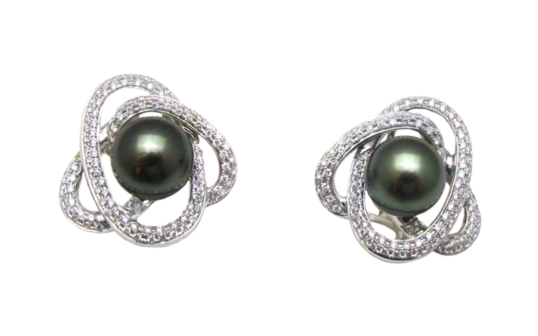 Black South Sea Pearl and Diamond Earrings by Hatta