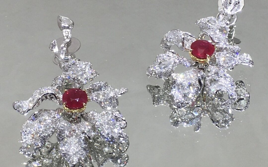 Royal Red Burmese Ruby and Diamond Earrings by Hatta