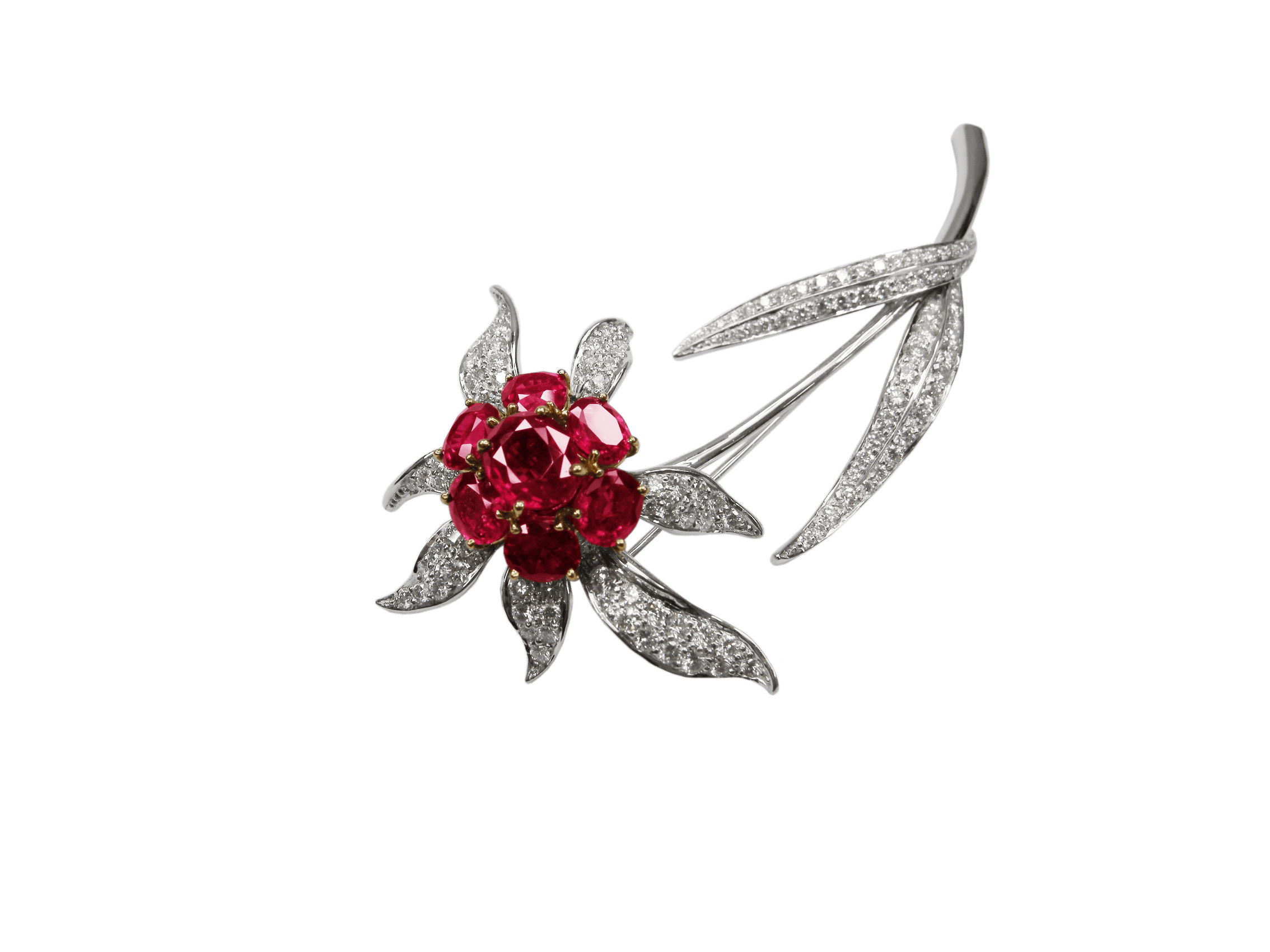 Royal Red Ruby and Diamond Brooch