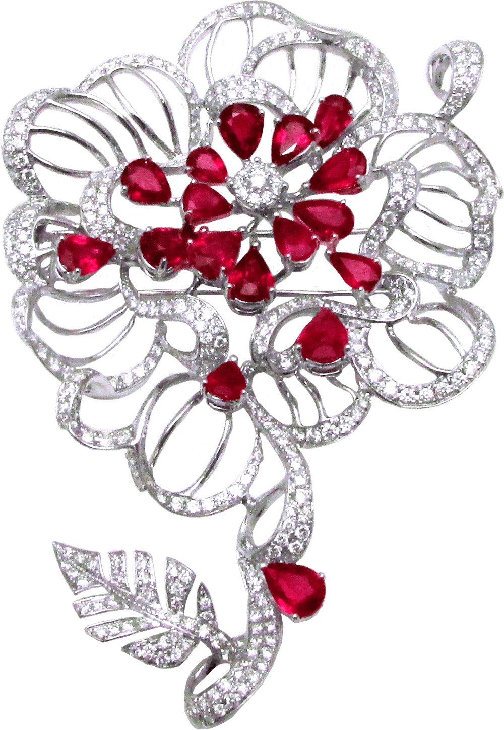 Royal Red Burma Ruby Diamond Brooch