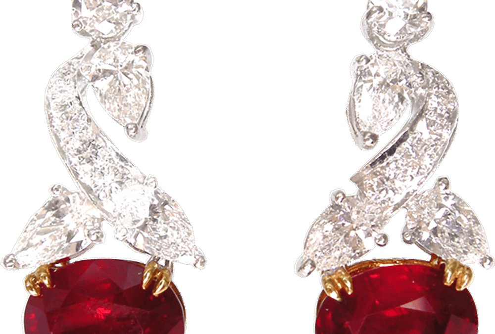 Royal Cabochor Ruby and Diamond Earrings by Hatta