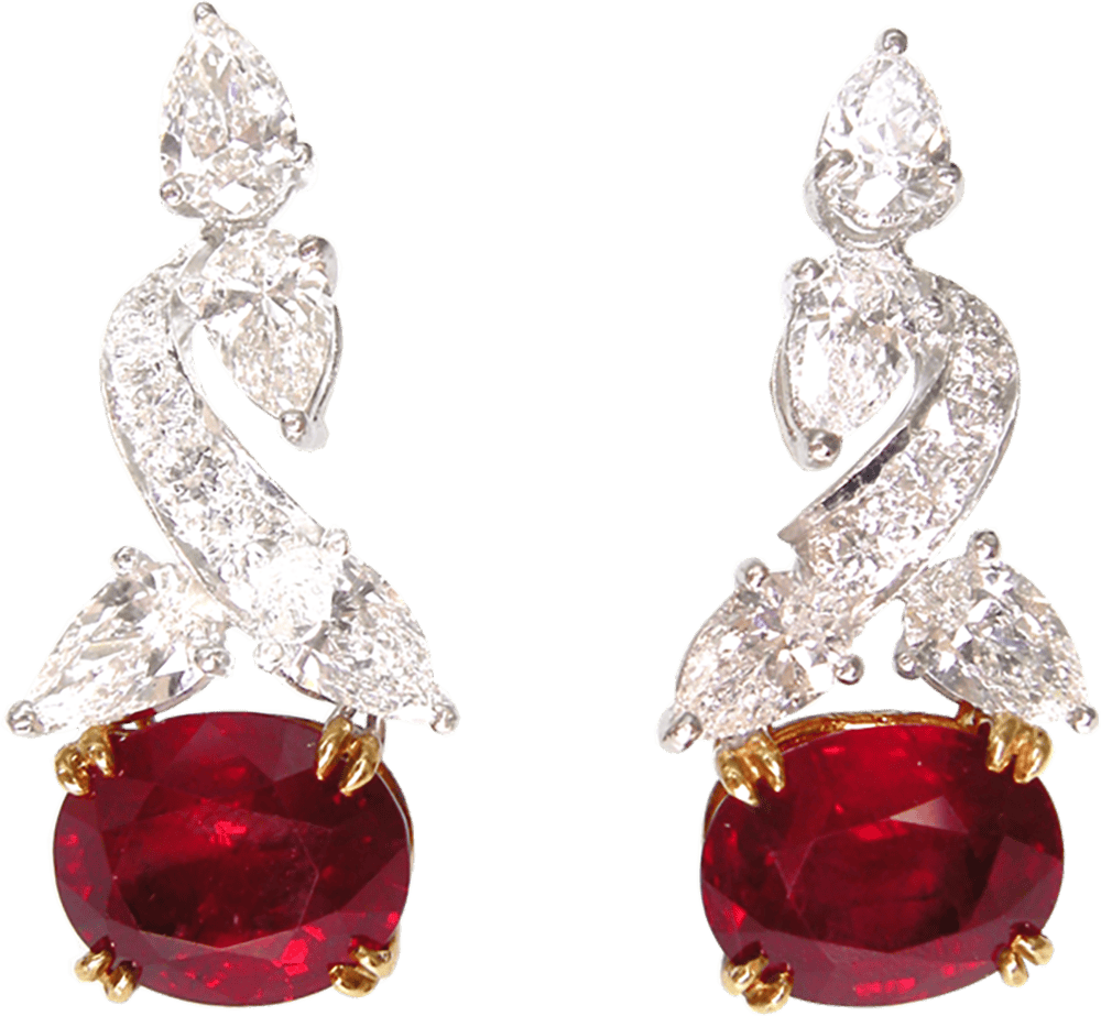 Royal Cabochor Ruby and Diamond Earrings by Hatta