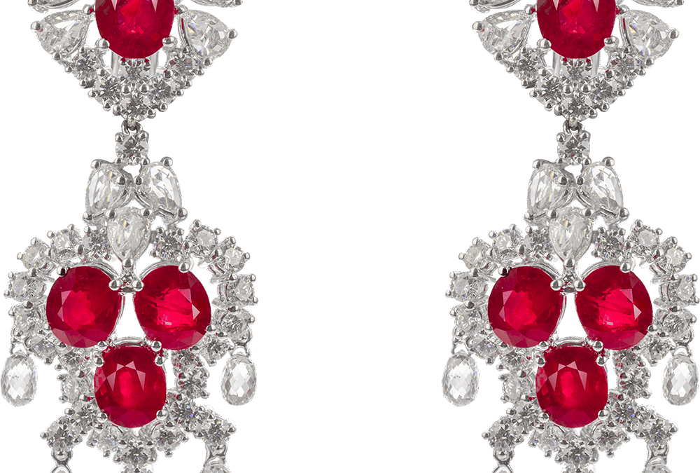 Royal Cabochor Ruby and Diamond Earrings by Hatta