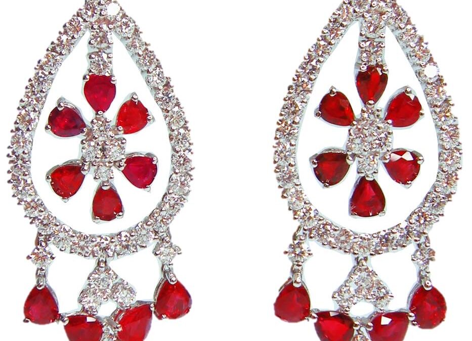 Royal Red Burmese Ruby and Diamond Earrings by Hatta