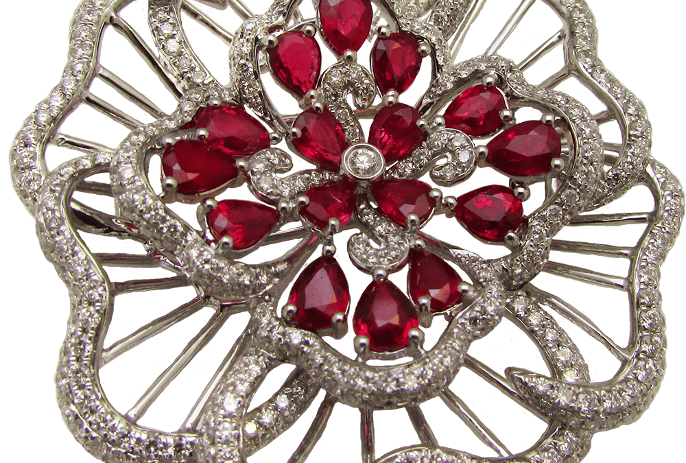Royal Red Burma Ruby Diamond Brooch