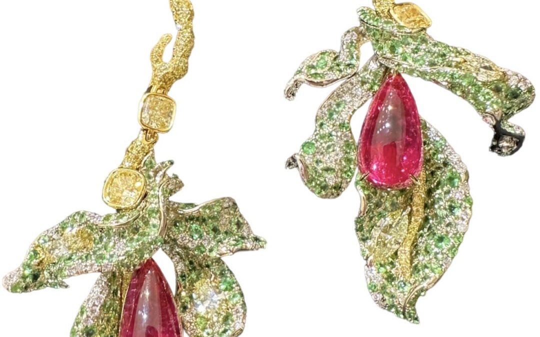Royal Rubelite and intense Diamond Earrings by Hatta