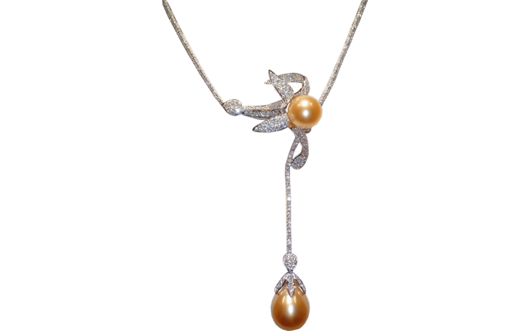 Royal Golden Pearl and Intense Diamond Necklace