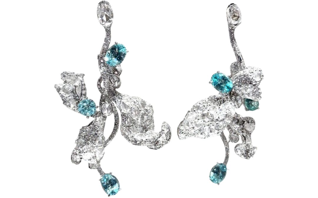 Royal Paraiba and intense Diamond Earrings by Hatta