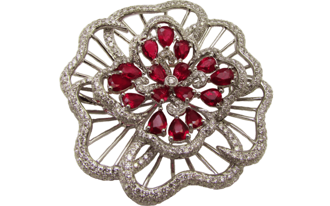 Royal Red Burma Ruby Diamond Brooch