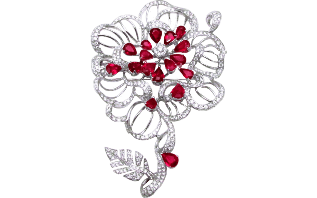 Royal Red Burma Ruby Diamond Brooch