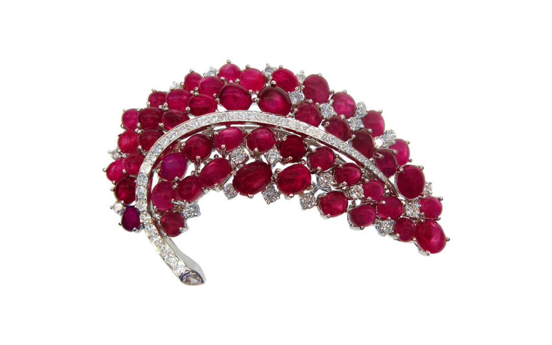Star Ruby Brooch in 18K White Gold