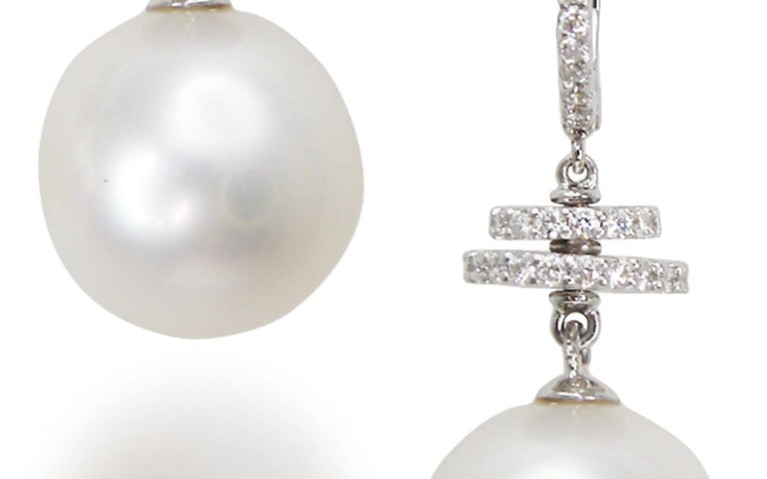White South Sea Pearl Diamond Earrings by Hatta