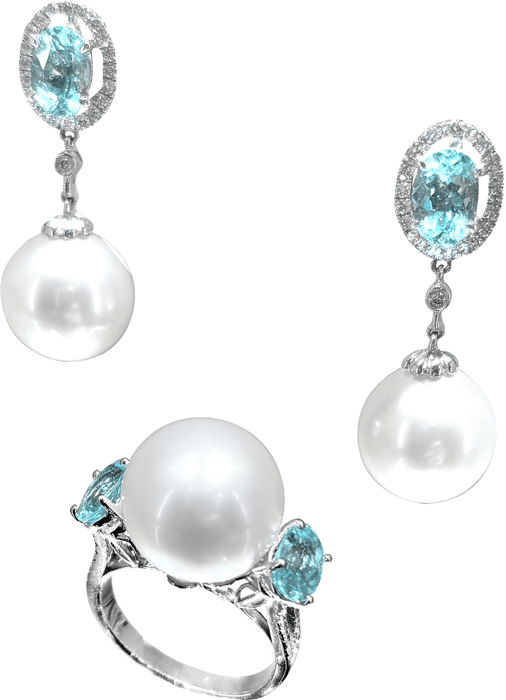 White South Sea Pearl Paraiba Diamond Suite
