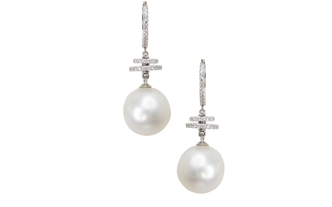 White South Sea Pearl Diamond Earrings by Hatta