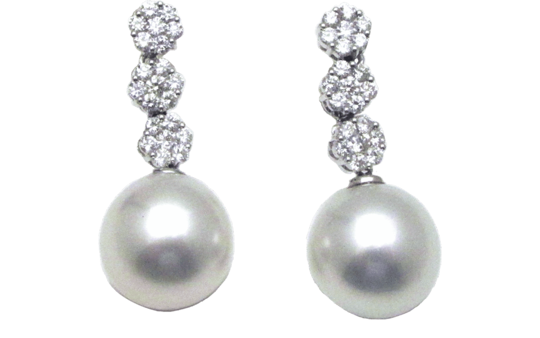 White South Sea Pearl Diamond Earrings by Hatta