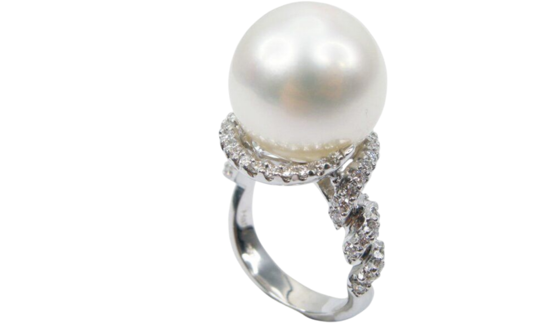 White South Sea Pearl Diamond Ring by Hatta