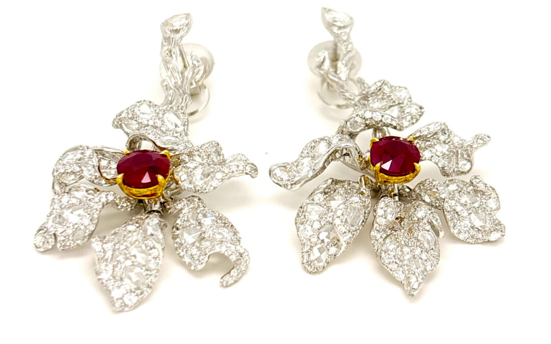 Royal Red Burmese Ruby and Diamond Earrings by Hatta