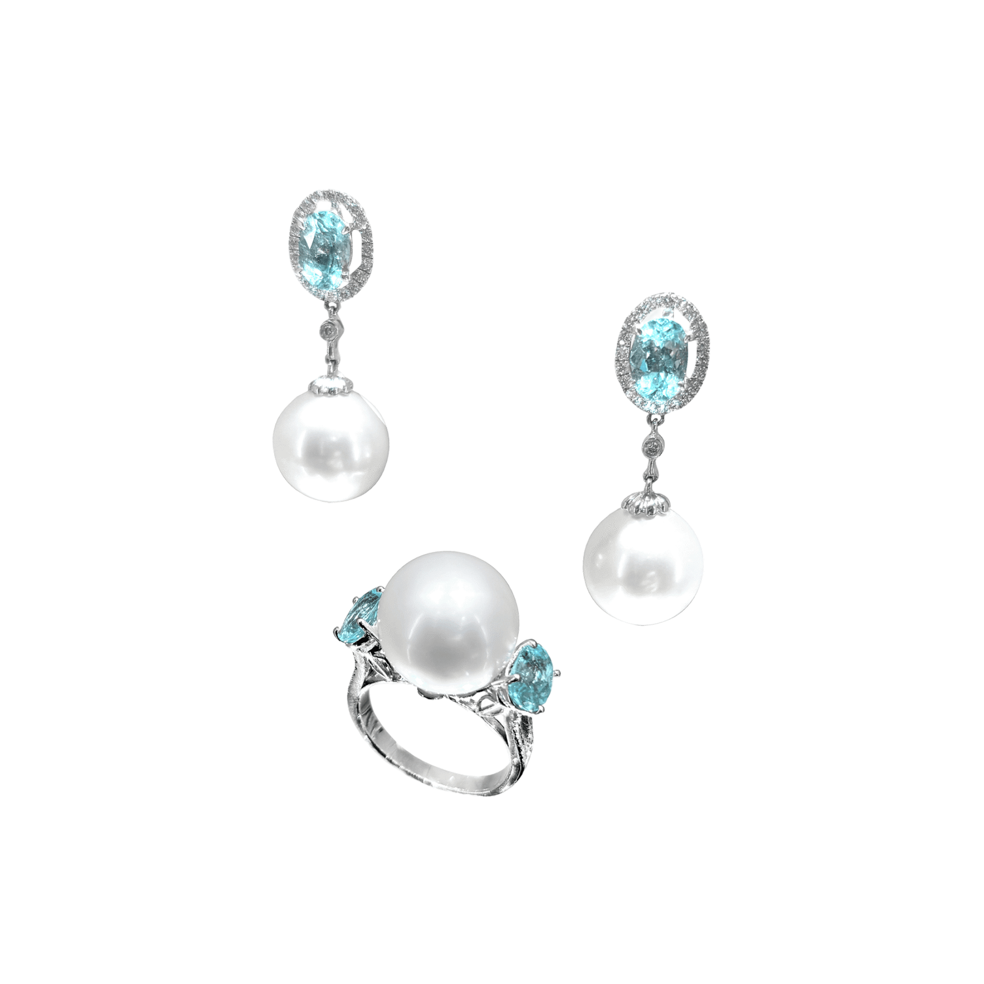 White South Sea Pearl Paraiba Diamond Suite